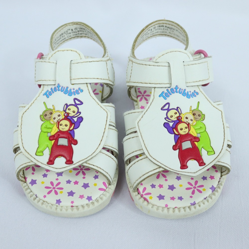 Vintage 1999 RARE Teletubbies White Sandals Kids Size 5 Adjustable Strap